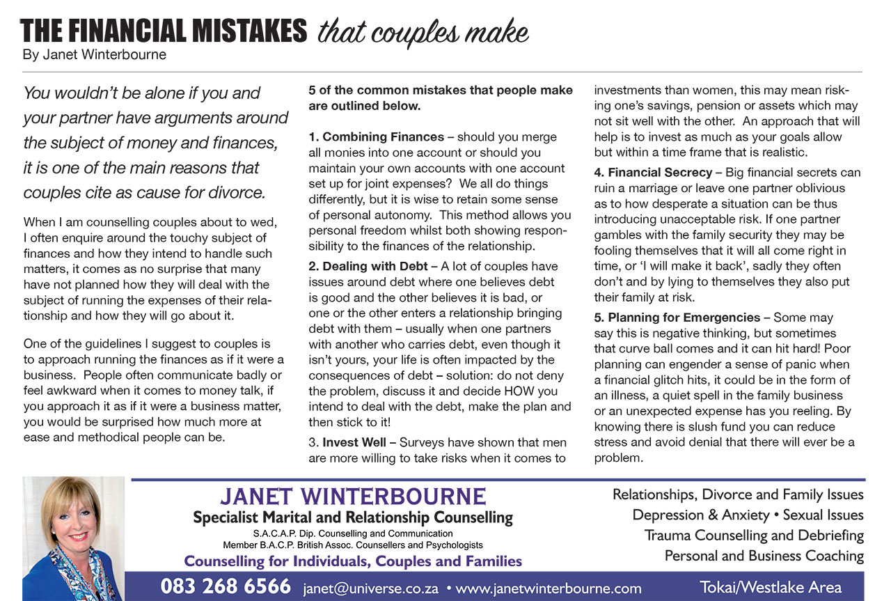 The financial mistakes that couples make | Psychologist Cape Town